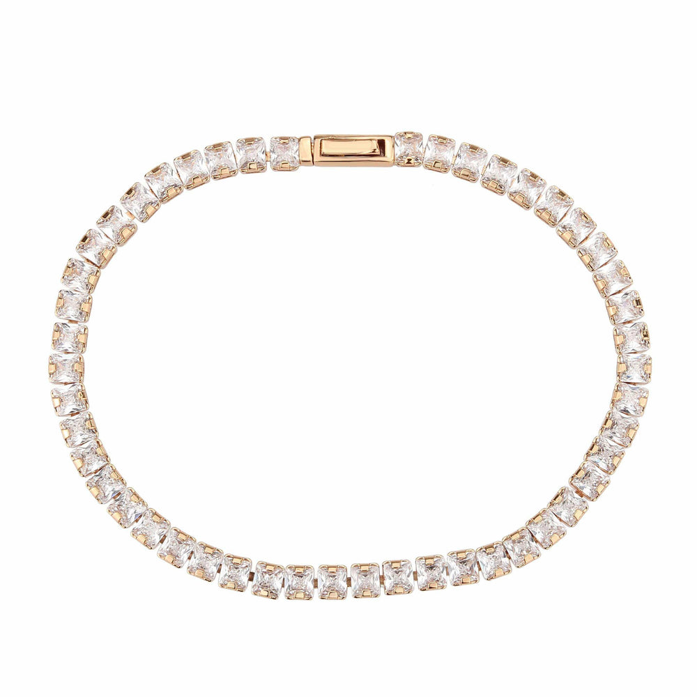 Alamode Rose Gold Brass Bracelet with AAA Grade CZ in Clear - Alamode - Flyclothing LLC