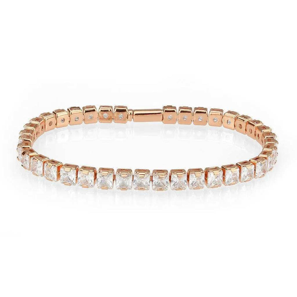 Alamode Rose Gold Brass Bracelet with AAA Grade CZ in Clear - Alamode - Flyclothing LLC