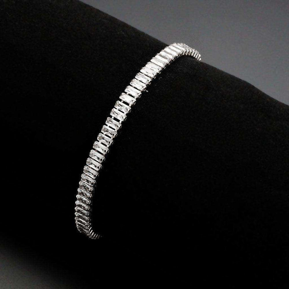 Alamode Rhodium Brass Bracelet with AAA Grade CZ in Clear - Alamode - Flyclothing LLC