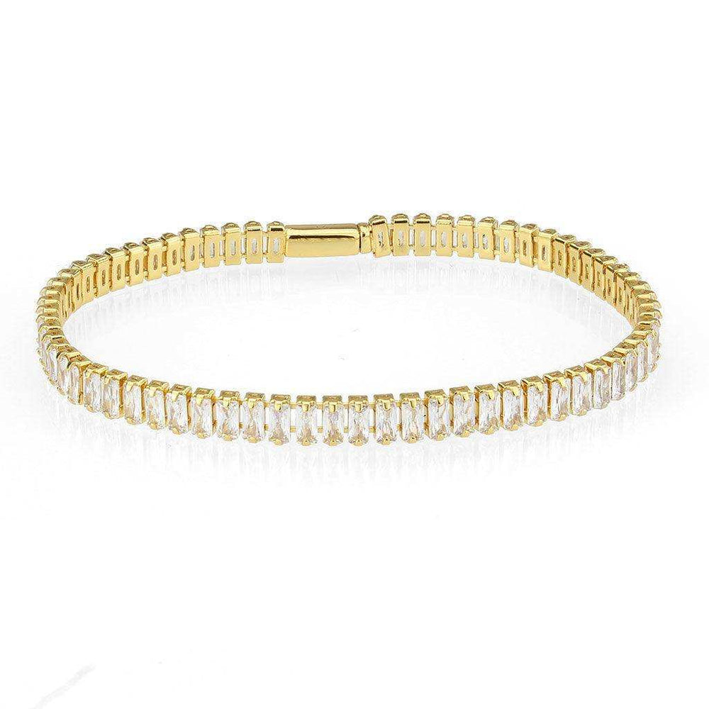 Alamode Gold Brass Bracelet with AAA Grade CZ in Clear - Alamode - Flyclothing LLC