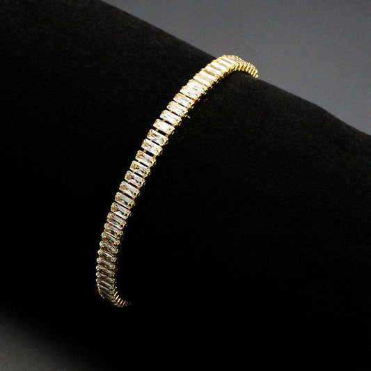 Alamode Gold Brass Bracelet with AAA Grade CZ in Clear - Alamode - Flyclothing LLC