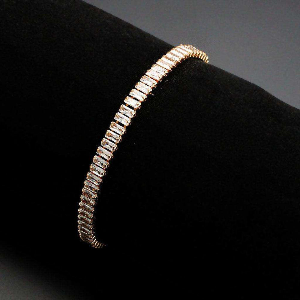 Alamode Rose Gold Brass Bracelet with AAA Grade CZ in Clear - Alamode - Flyclothing LLC
