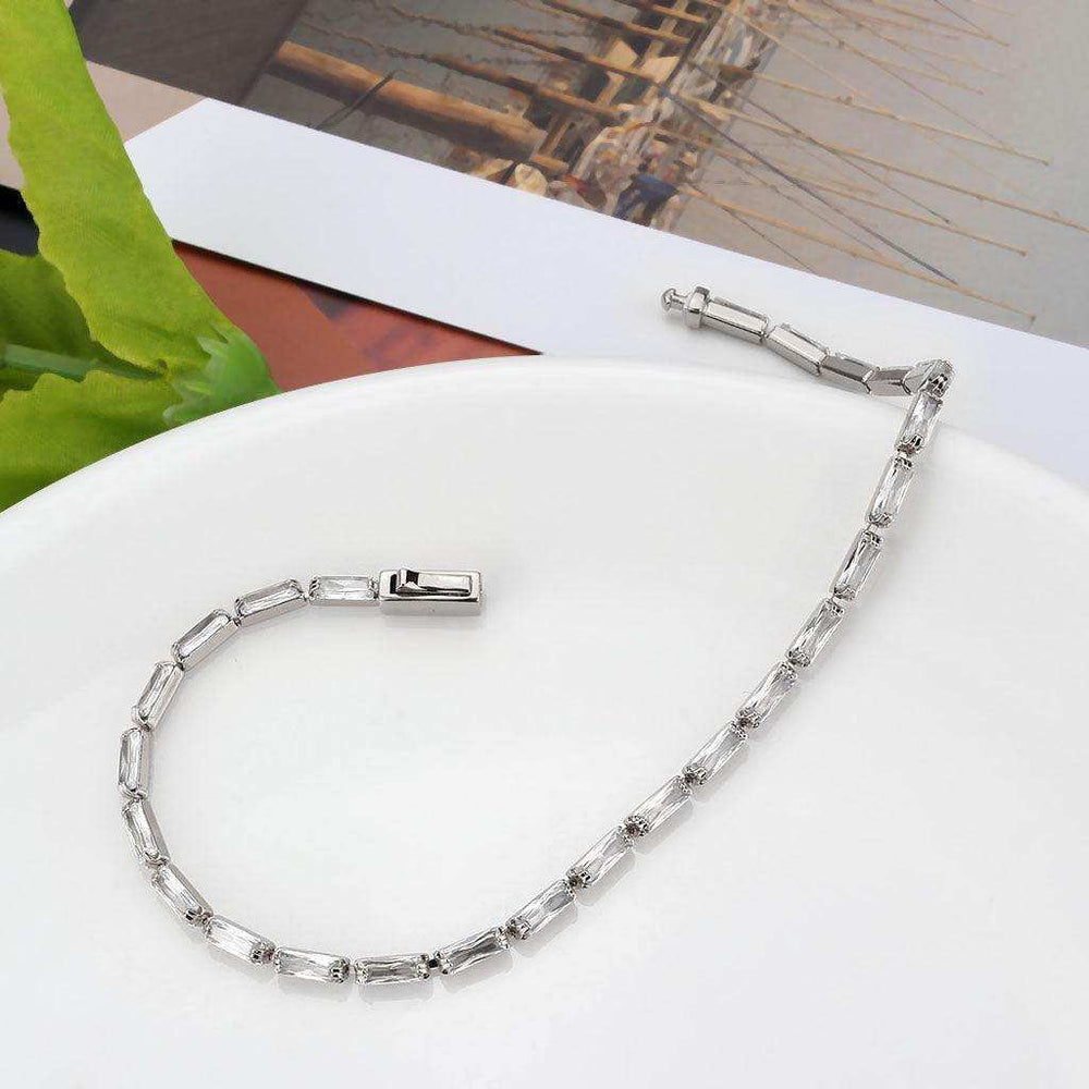 Alamode Rhodium Brass Bracelet with AAA Grade CZ in Clear - Alamode - Flyclothing LLC