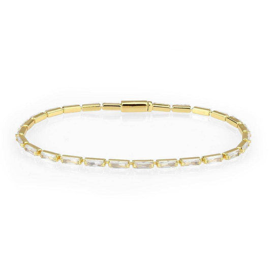 Alamode Gold Brass Bracelet with AAA Grade CZ in Clear - Alamode - Flyclothing LLC