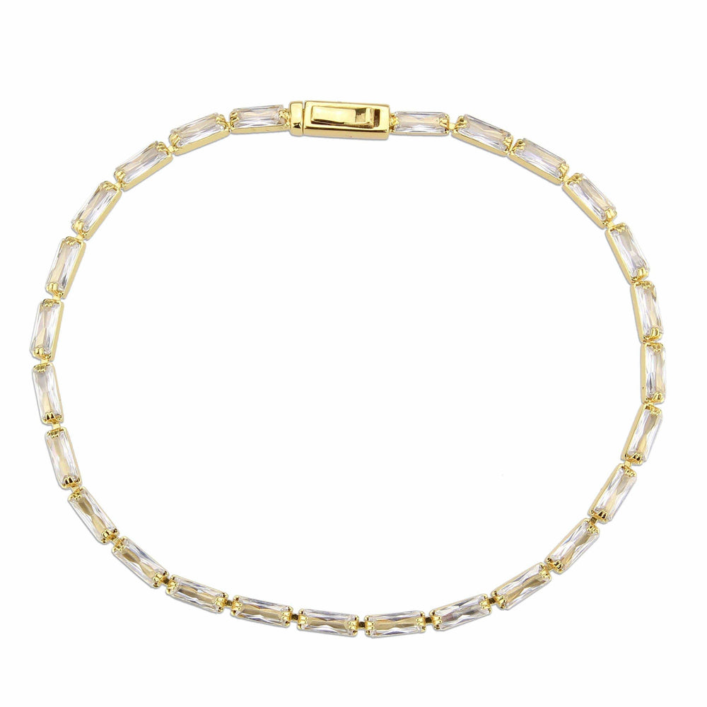 Alamode Gold Brass Bracelet with AAA Grade CZ in Clear - Alamode - Flyclothing LLC
