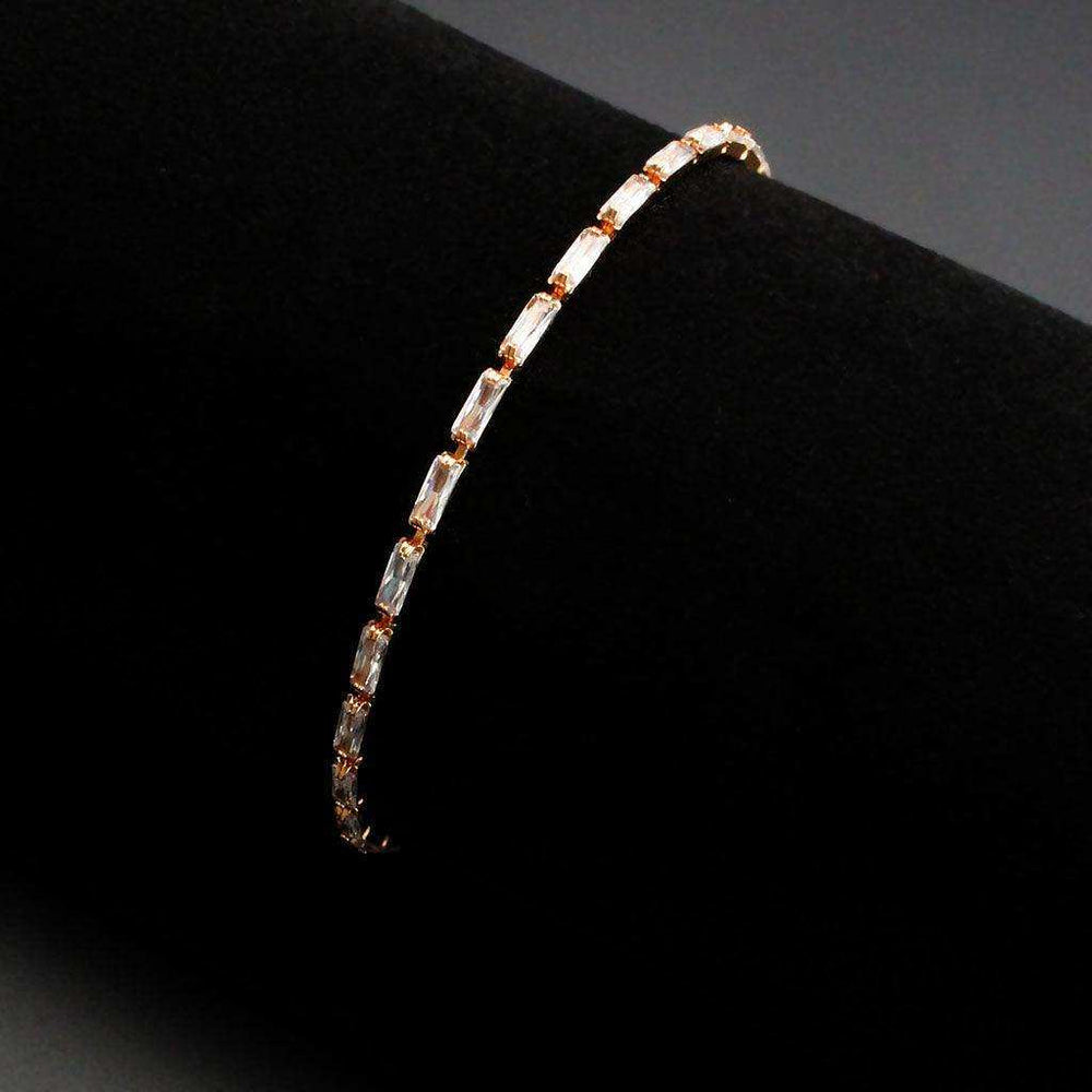 Alamode Rose Gold Brass Bracelet with AAA Grade CZ in Clear - Alamode - Flyclothing LLC