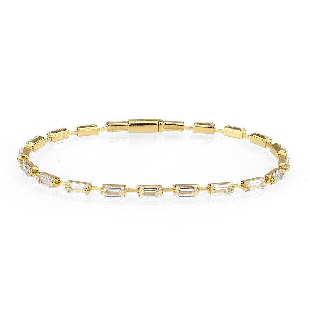 Alamode Gold Brass Bracelet with AAA Grade CZ in Clear - Alamode - Flyclothing LLC