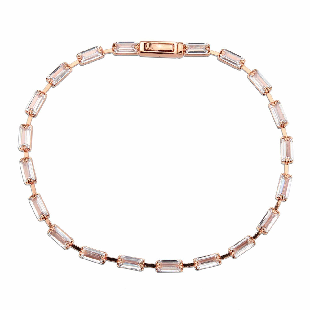 Alamode Rose Gold Brass Bracelet with AAA Grade CZ in Clear - Alamode - Flyclothing LLC