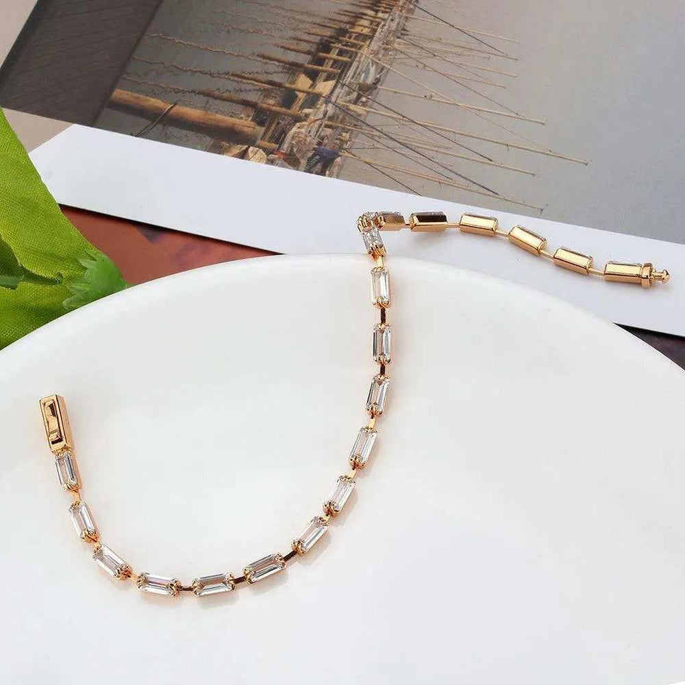 Alamode Rose Gold Brass Bracelet with AAA Grade CZ in Clear - Alamode - Flyclothing LLC