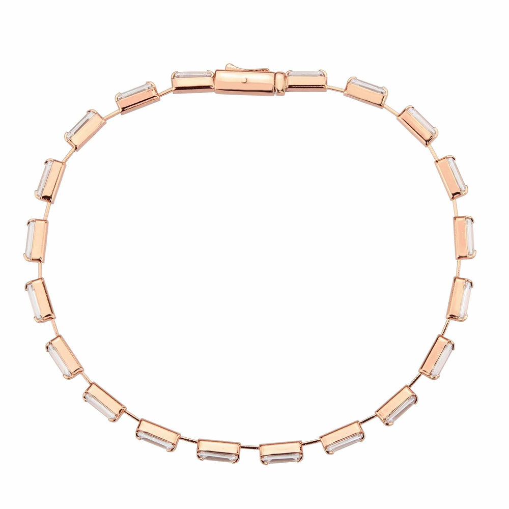 Alamode Rose Gold Brass Bracelet with AAA Grade CZ in Clear - Alamode - Flyclothing LLC