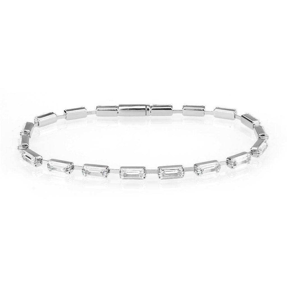 Alamode Rhodium Brass Bracelet with AAA Grade CZ in Clear - Alamode - Flyclothing LLC