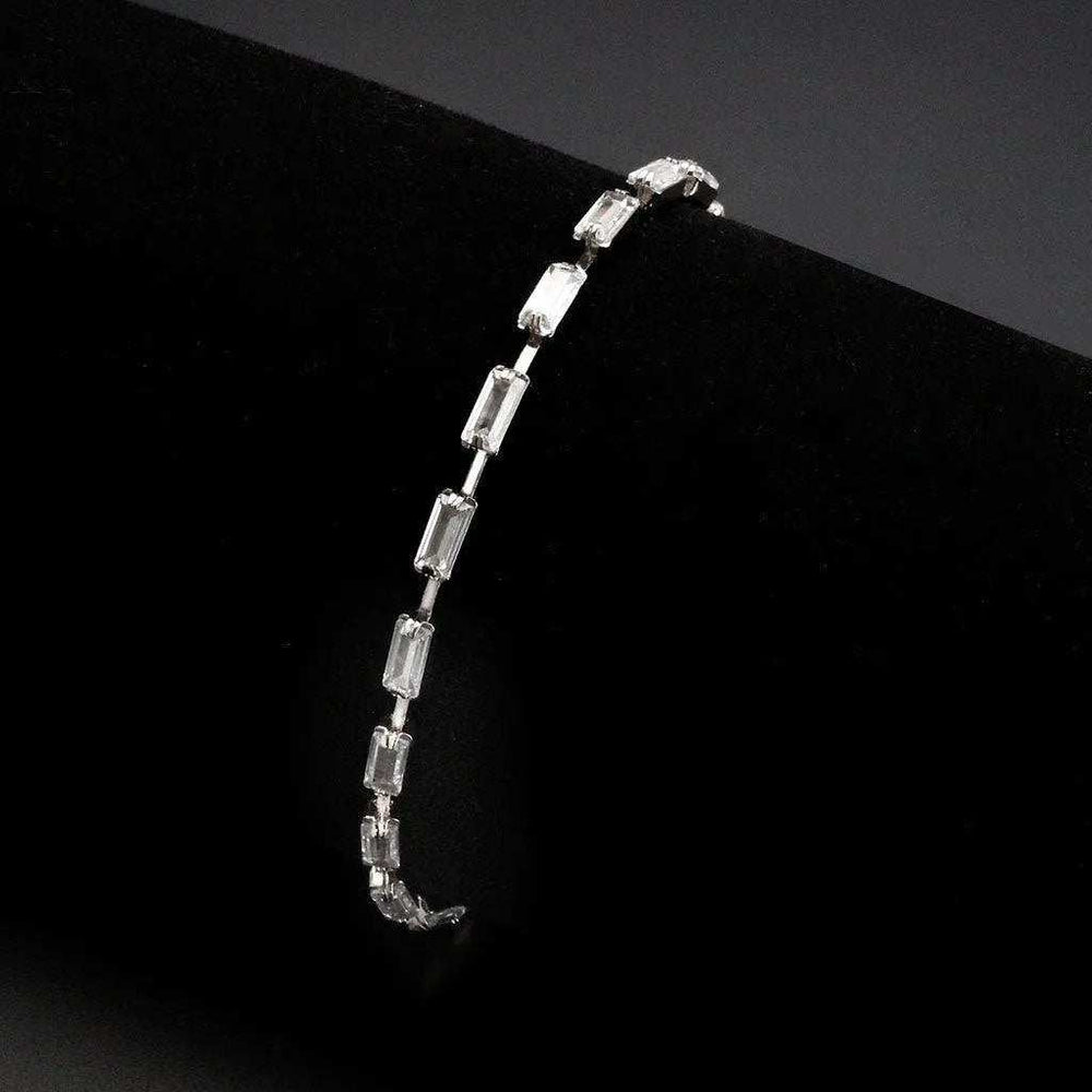 Alamode Rhodium Brass Bracelet with AAA Grade CZ in Clear - Alamode - Flyclothing LLC