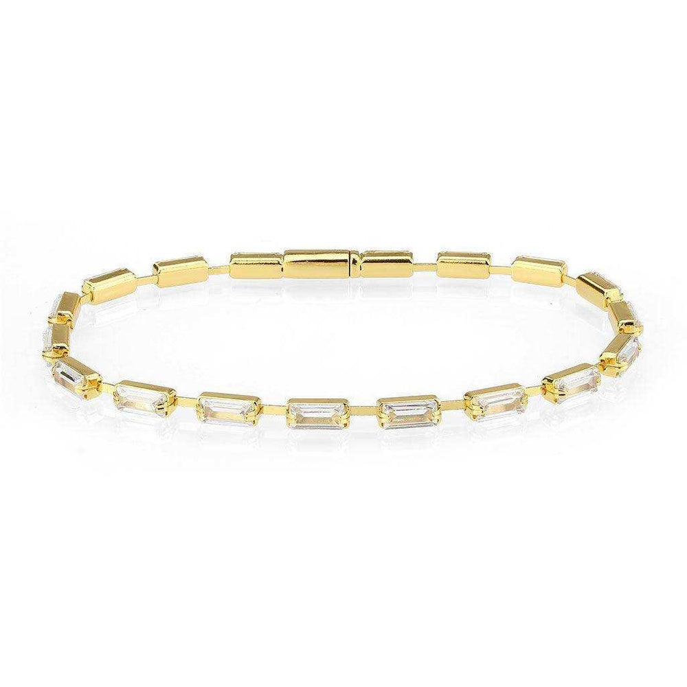 Alamode Gold Brass Bracelet with AAA Grade CZ in Clear - Alamode - Flyclothing LLC