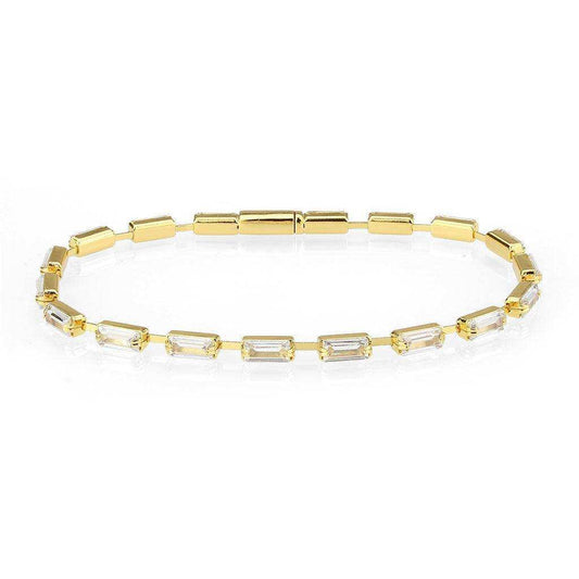 Alamode Gold Brass Bracelet with AAA Grade CZ in Clear - Alamode - Flyclothing LLC