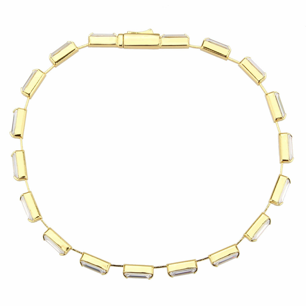 Alamode Gold Brass Bracelet with AAA Grade CZ in Clear - Alamode - Flyclothing LLC