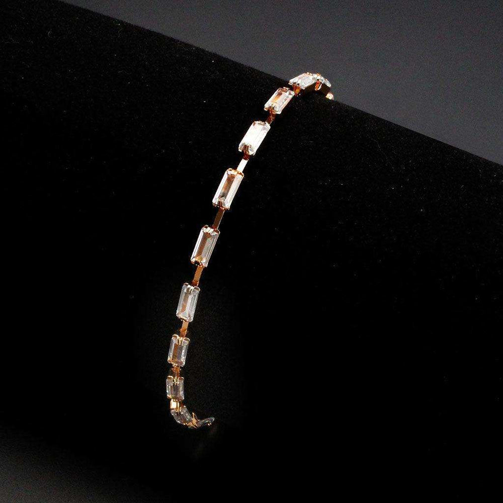 Alamode Rose Gold Brass Bracelet with AAA Grade CZ in Clear - Alamode - Flyclothing LLC