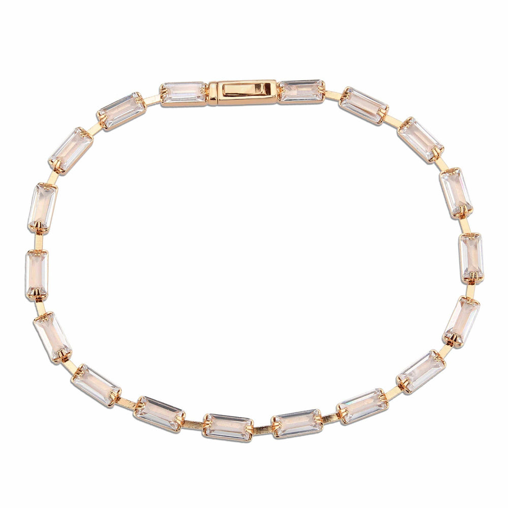 Alamode Rose Gold Brass Bracelet with AAA Grade CZ in Clear - Alamode - Flyclothing LLC