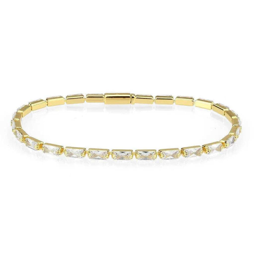 Alamode Gold Brass Bracelet with AAA Grade CZ in Clear - Alamode - Flyclothing LLC