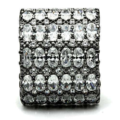 Alamode Ruthenium Brass Ring with AAA Grade CZ in Clear - Alamode - Flyclothing LLC