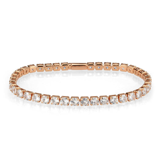 Alamode Rose Gold Brass Bracelet with AAA Grade CZ in Clear - Alamode - Flyclothing LLC