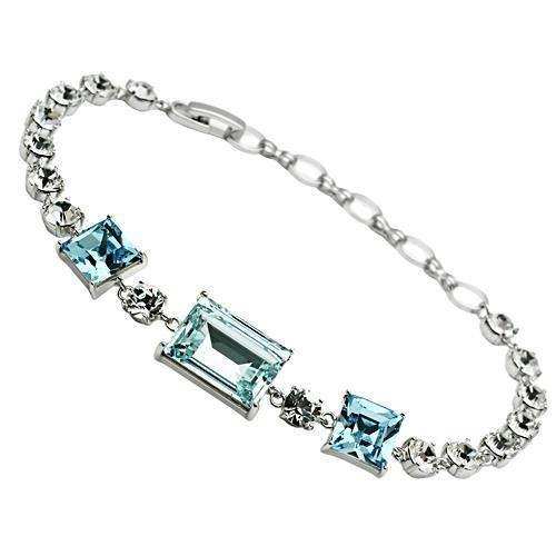 Alamode Rhodium Brass Bracelet with Top Grade Crystal in Sea Blue - Alamode - Flyclothing LLC