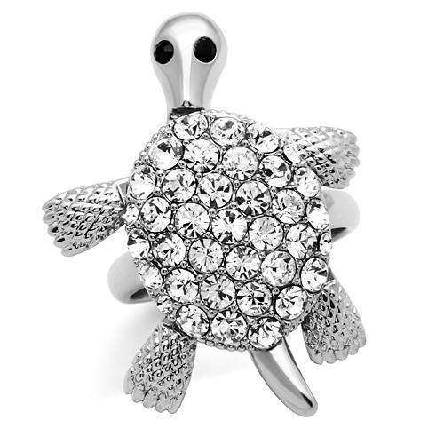 Alamode Rhodium Brass Ring with Top Grade Crystal in Jet - Alamode - Flyclothing LLC