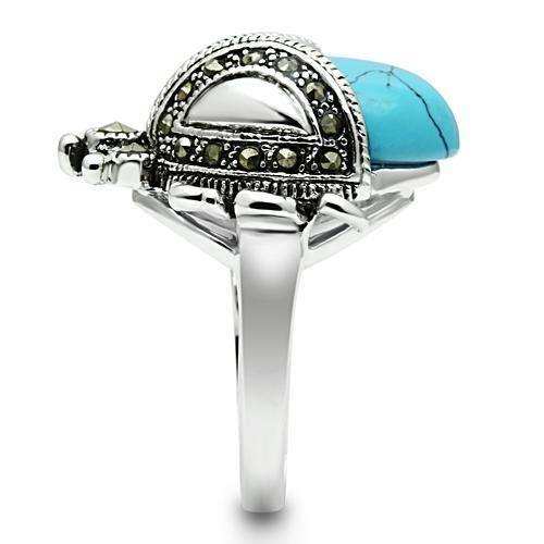 Alamode Rhodium Brass Ring with Synthetic Turquoise in Sea Blue - Alamode - Flyclothing LLC