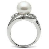 Alamode Rhodium Brass Ring with Synthetic Pearl in White - Alamode - Flyclothing LLC