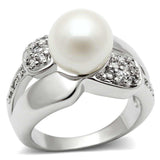 Alamode Rhodium Brass Ring with Synthetic Pearl in White - Alamode - Flyclothing LLC