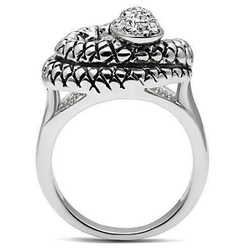 Alamode Rhodium Brass Ring with Top Grade Crystal in Clear - Alamode - Flyclothing LLC