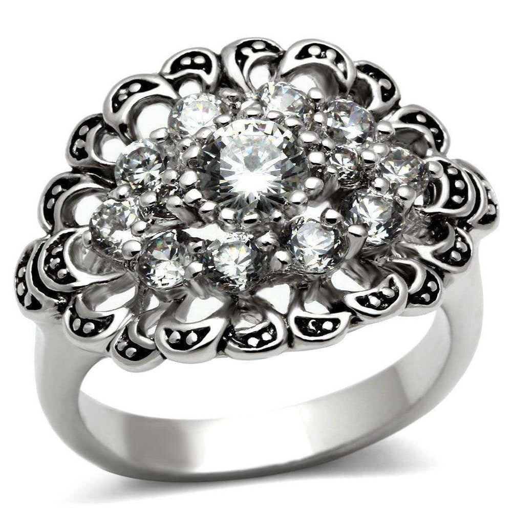 Alamode Rhodium Brass Ring with AAA Grade CZ in Clear - Alamode - Flyclothing LLC