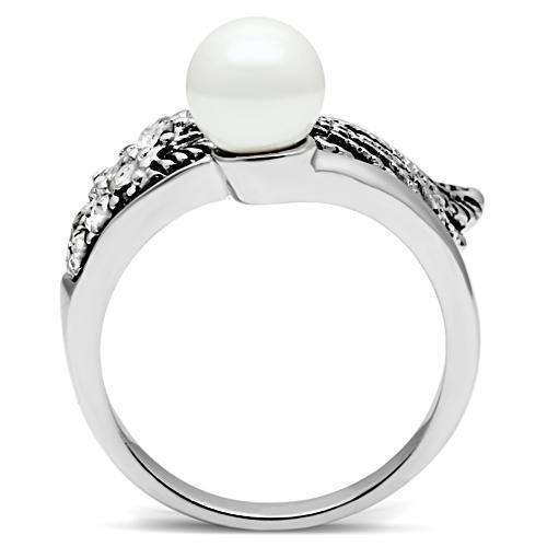 Alamode Rhodium Brass Ring with Synthetic Pearl in White - Alamode - Flyclothing LLC