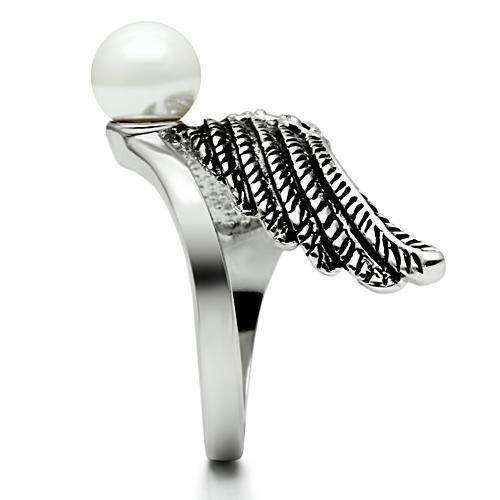Alamode Rhodium Brass Ring with Synthetic Pearl in White - Alamode - Flyclothing LLC