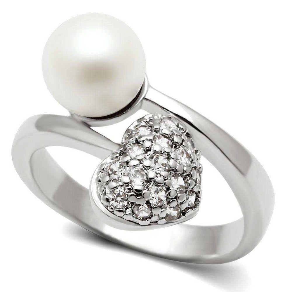 Alamode Rhodium Brass Ring with Synthetic Pearl in White - Alamode - Flyclothing LLC