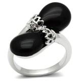 Alamode Rhodium Brass Ring with Semi-Precious Onyx in Jet - Alamode - Flyclothing LLC