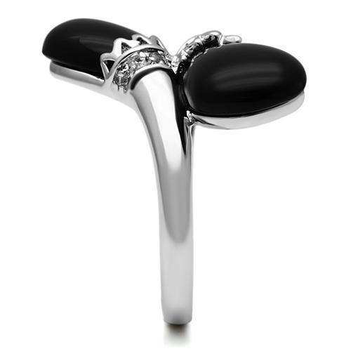 Alamode Rhodium Brass Ring with Semi-Precious Onyx in Jet - Alamode - Flyclothing LLC