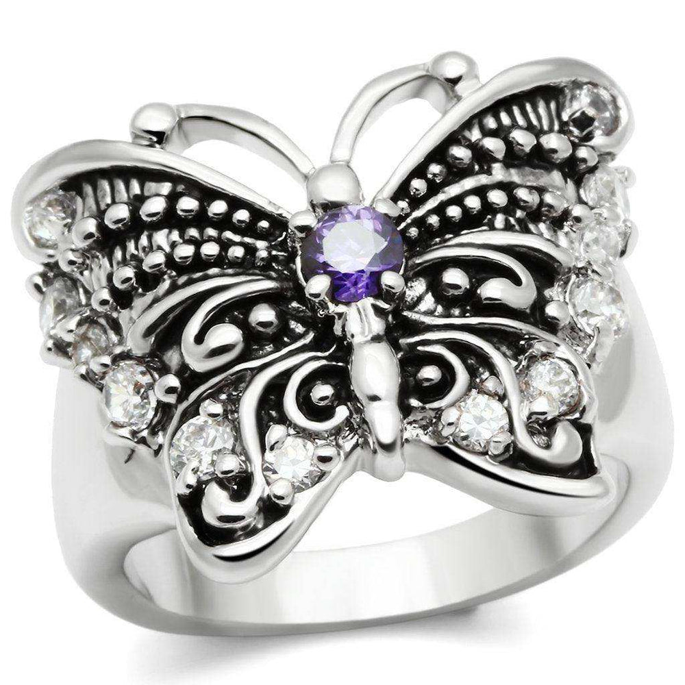 Alamode Rhodium Brass Ring with AAA Grade CZ in Amethyst - Alamode - Flyclothing LLC