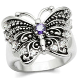 Alamode Rhodium Brass Ring with AAA Grade CZ in Amethyst - Alamode - Flyclothing LLC