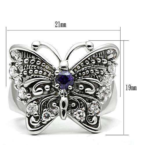 Alamode Rhodium Brass Ring with AAA Grade CZ in Amethyst - Alamode - Flyclothing LLC