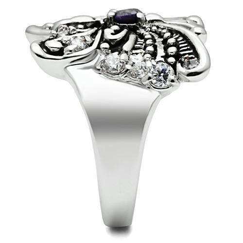 Alamode Rhodium Brass Ring with AAA Grade CZ in Amethyst - Alamode - Flyclothing LLC
