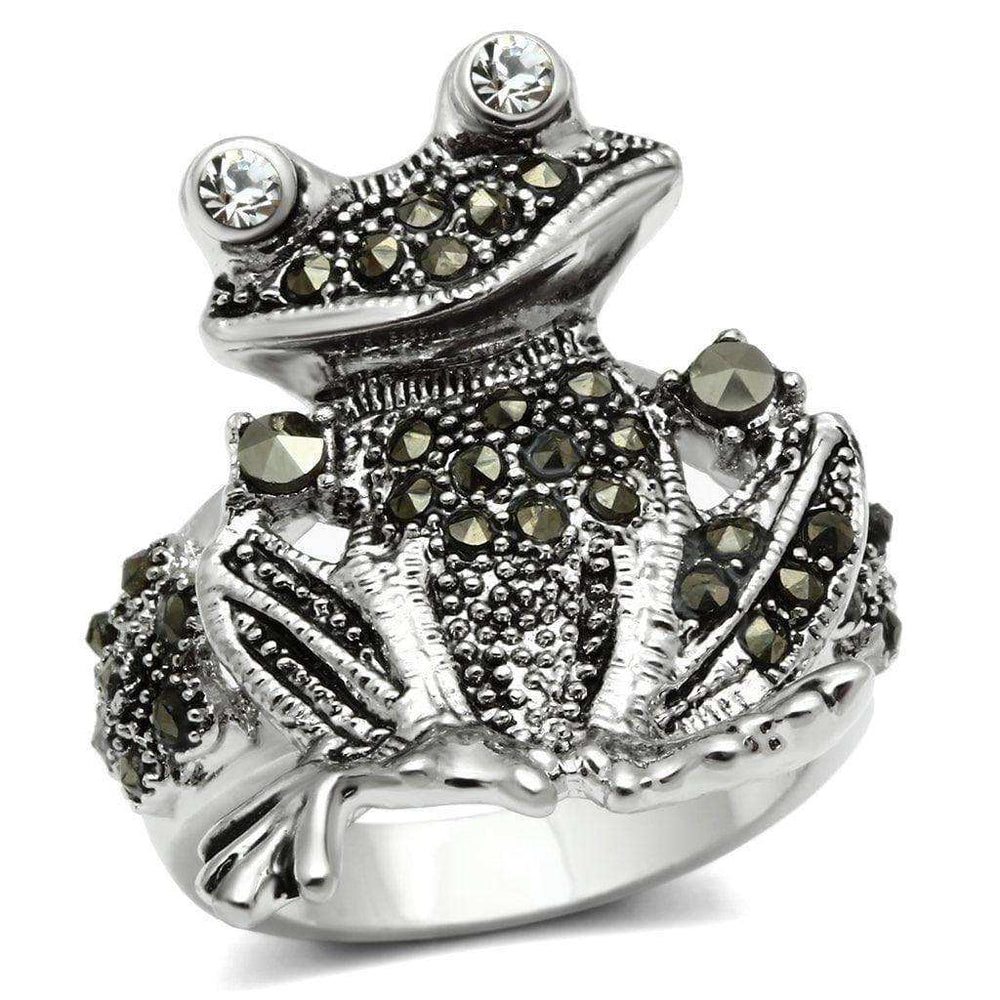Alamode Rhodium Brass Ring with Top Grade Crystal in Clear - Alamode - Flyclothing LLC