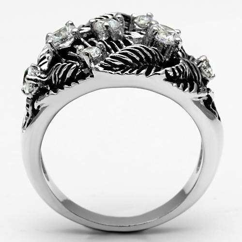 Alamode Rhodium Brass Ring with AAA Grade CZ in Clear - Alamode - Flyclothing LLC