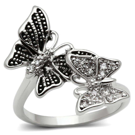 Alamode Rhodium Brass Ring with AAA Grade CZ in Clear - Alamode - Flyclothing LLC