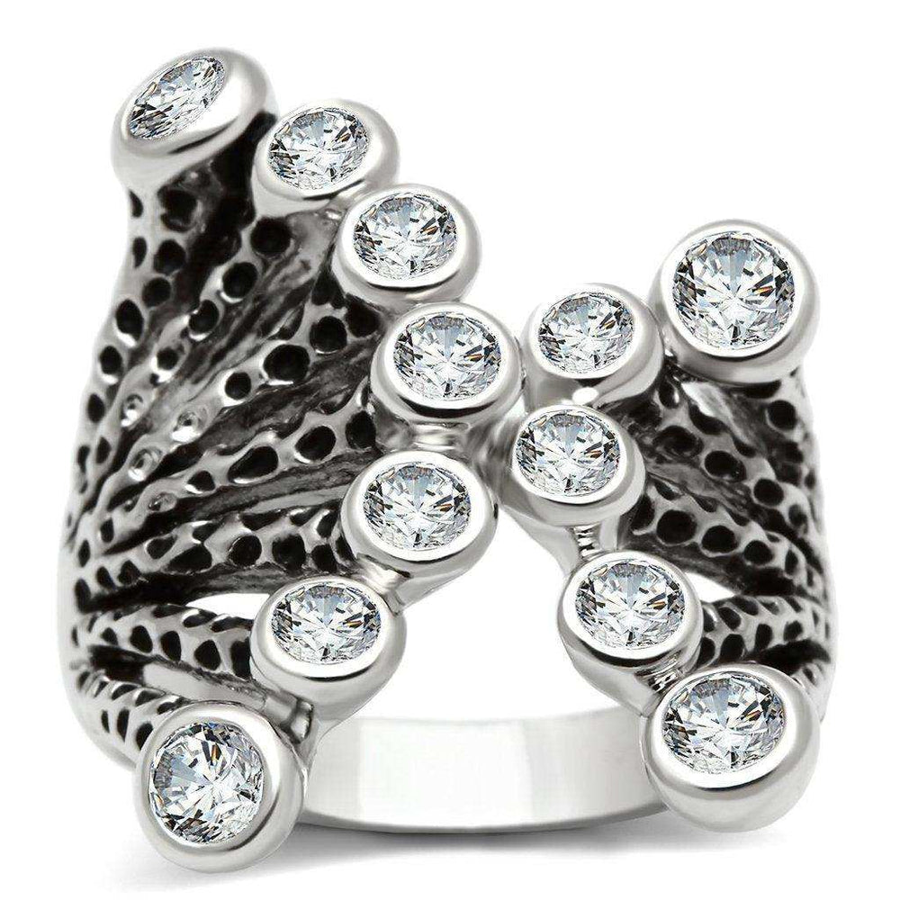 Alamode Rhodium Brass Ring with AAA Grade CZ in Clear - Alamode - Flyclothing LLC