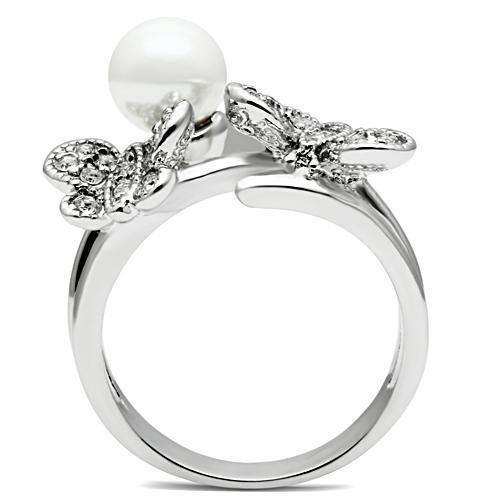 Alamode Rhodium Brass Ring with Synthetic Pearl in White - Alamode - Flyclothing LLC