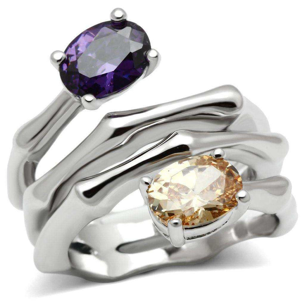 Alamode Rhodium Brass Ring with AAA Grade CZ in Multi Color - Alamode - Flyclothing LLC