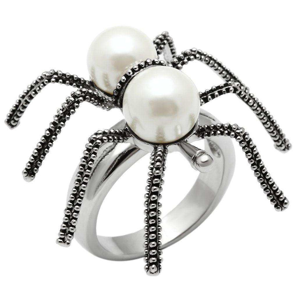 Alamode Rhodium Brass Ring with Synthetic Pearl in White - Alamode - Flyclothing LLC