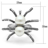 Alamode Rhodium Brass Ring with Synthetic Pearl in White - Alamode - Flyclothing LLC