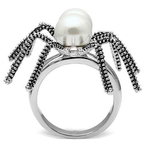 Alamode Rhodium Brass Ring with Synthetic Pearl in White - Alamode - Flyclothing LLC