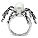 Alamode Rhodium Brass Ring with Synthetic Pearl in White - Alamode - Flyclothing LLC